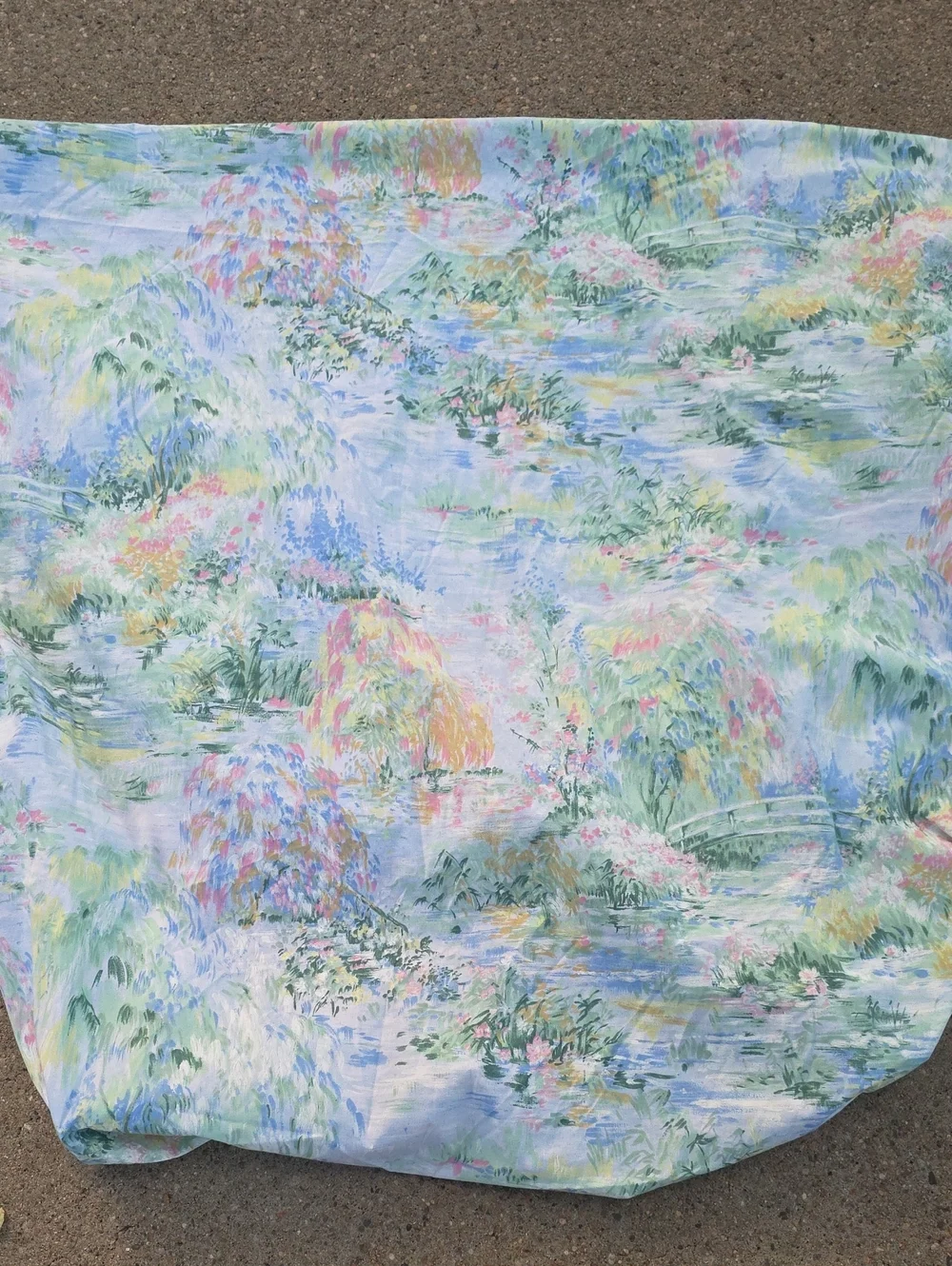 Vintage Springmaid Camille Scenic Watercolor Garden Bridge Twin Fitted Sheet